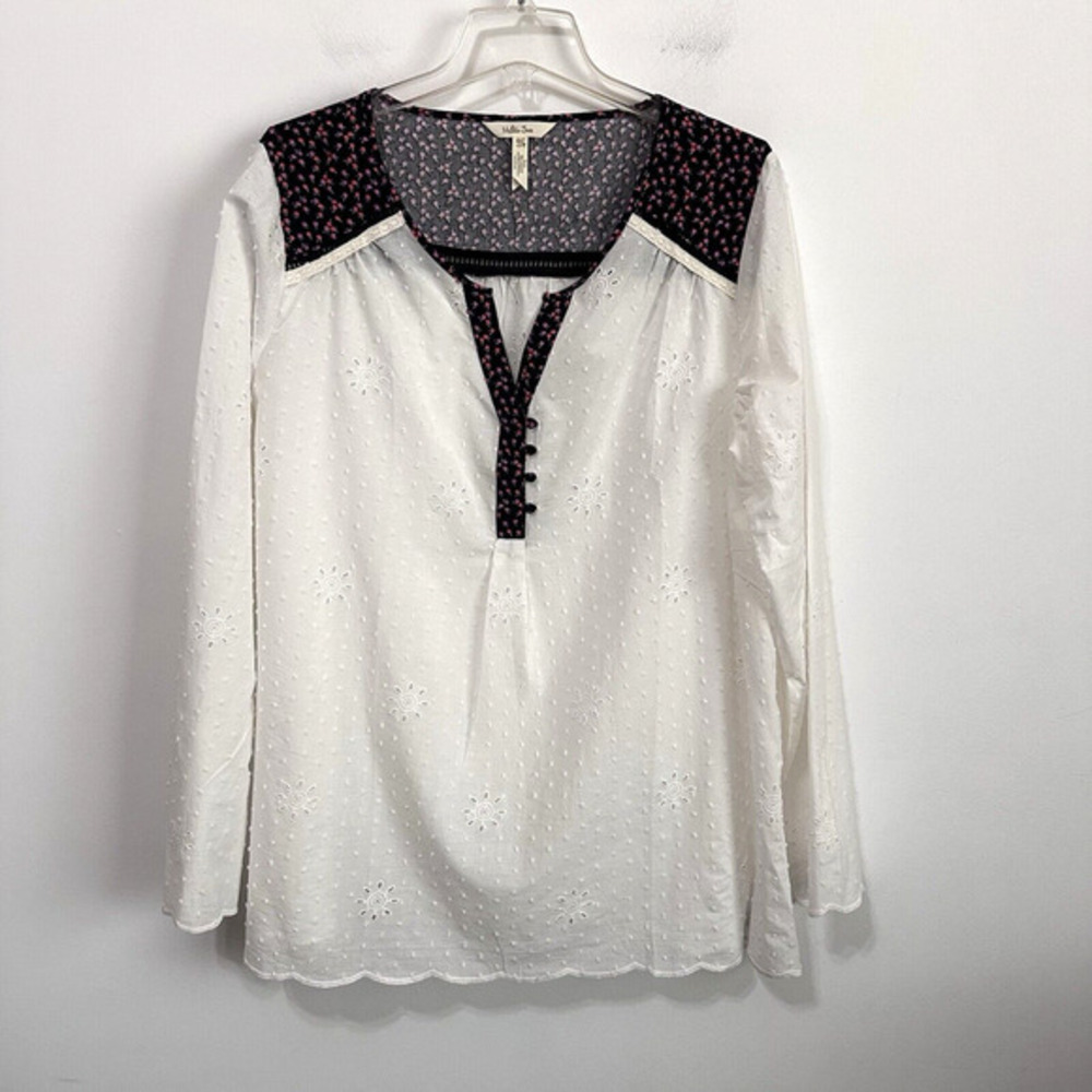 Matilda Jane Snow‎ Globe Eyelet Tunic Top XXL Plus White Roses Long Sleeve Boho